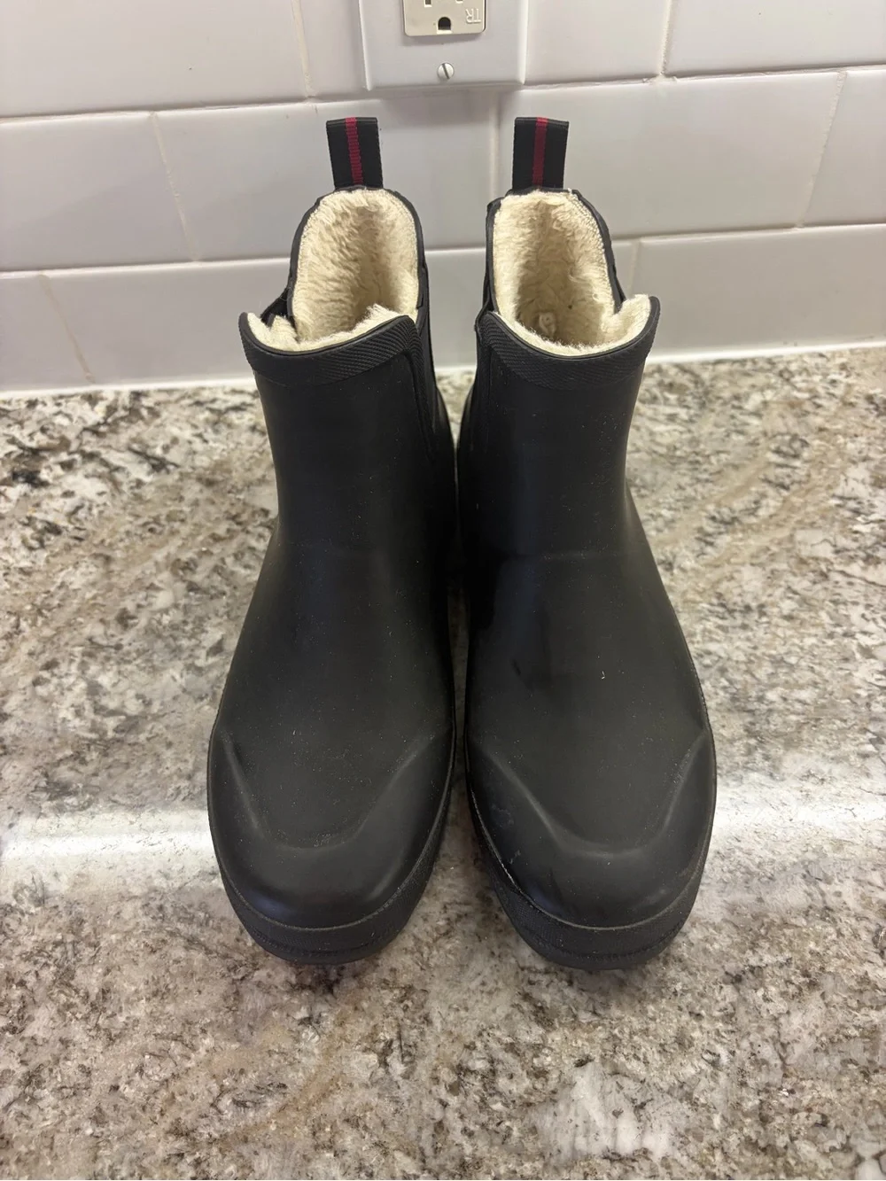 Tretorn Black Waterproof Winter Ankle Boots with Cream Fur Lining